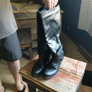 Black knee high biker boots
